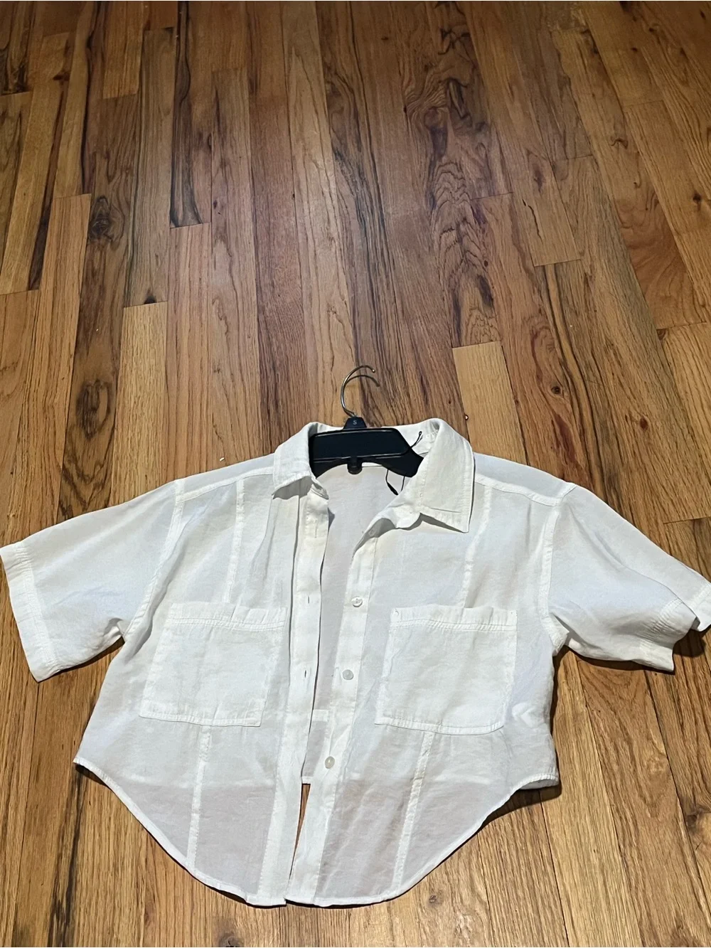 ZARA Girls 9-10 White Cropped Button Up Shirt Modal Short Sleeve
